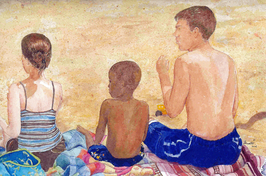 Family At The Beach   - Erin, Max & Brian  Dorothy dhunter Adams  SOLD