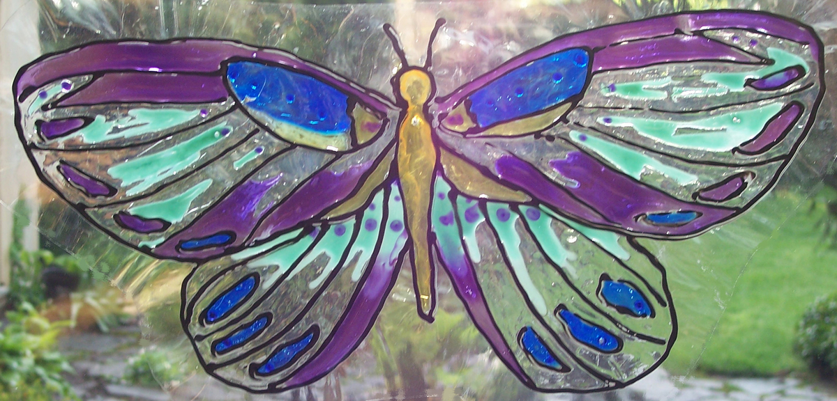 Glass Art - Butterfly - Mauve, Blue & Pale Viridian